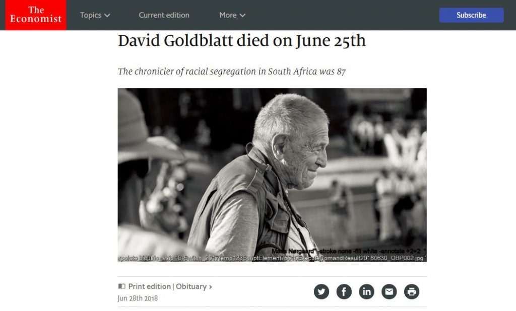 David Goldblatt died on June 25th