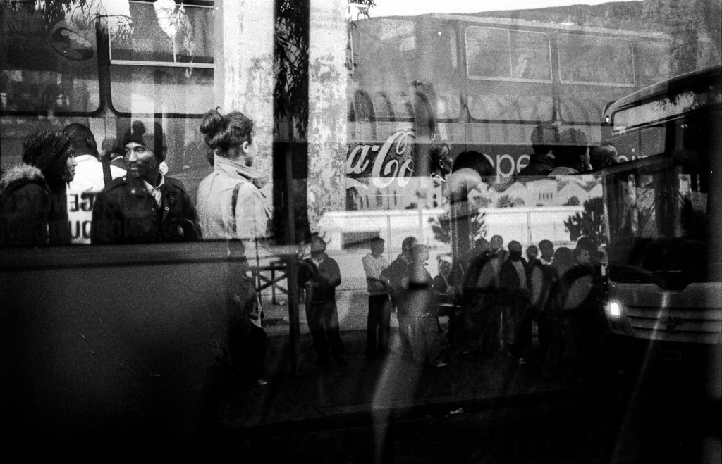 Commuters standing in line during a busdriver strike, Cape Town, 2010.